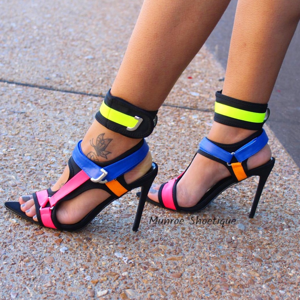 Multi Strappy Pointed Open Toe Heels